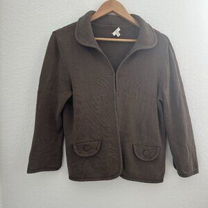J Jill  Knit Cardigan Sweater Women's M Brown Silk Cotton L/S Hook Eye Old Money